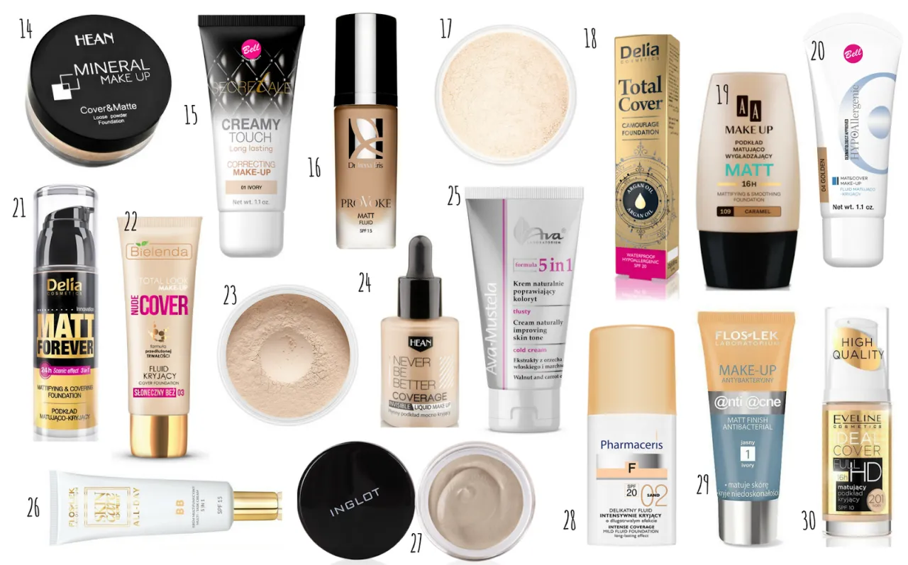 różne typy cery i podkłady kryjąco-rozświetlające