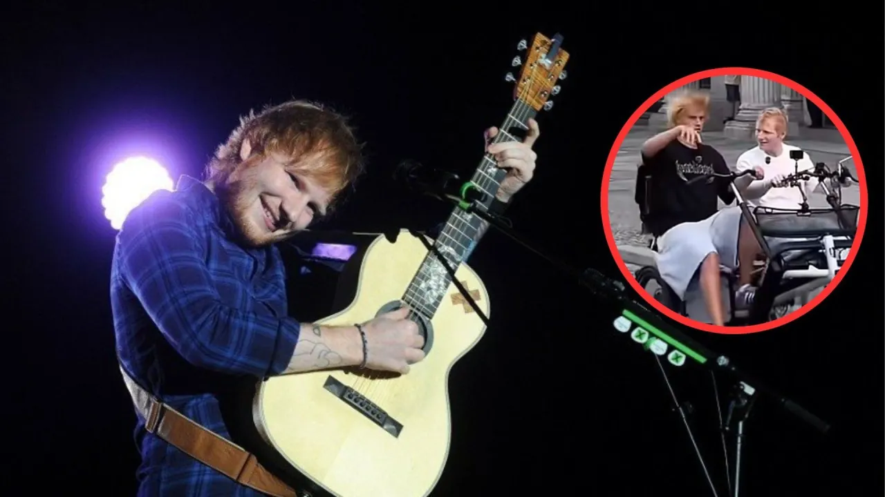 Ed Sheeran gra na gitarze na scenie, a w k&oacute;łku widać go na skuterze. Ciekawe, ile zarabia Ed Sheeran!