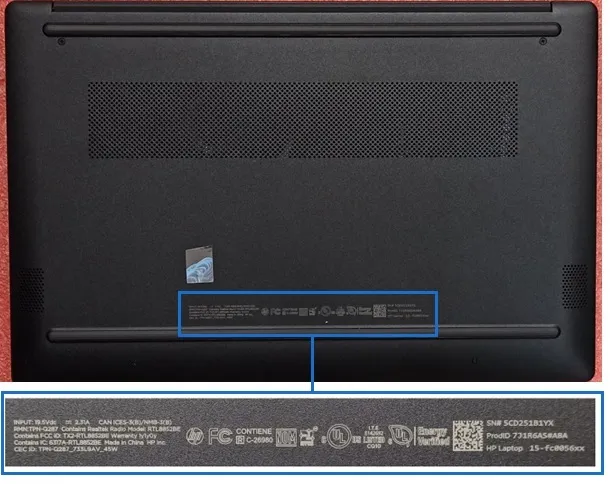 naklejka znamionowa laptop hp