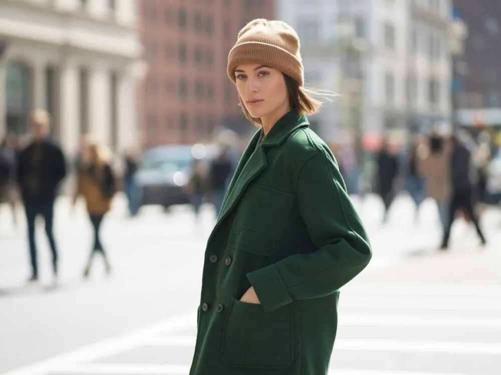 kobieta w zielonej kurtce khaki stylizacja jesień