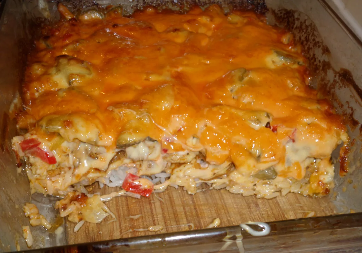 składniki na zapiekankę gyros z ryżem i kurczakiem