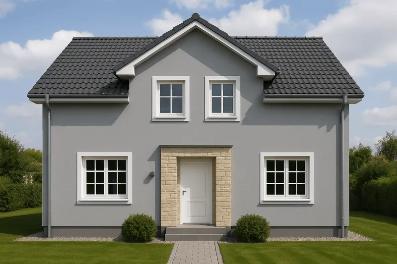 Elewacja klasyczny dom grafitowy dach białe okna