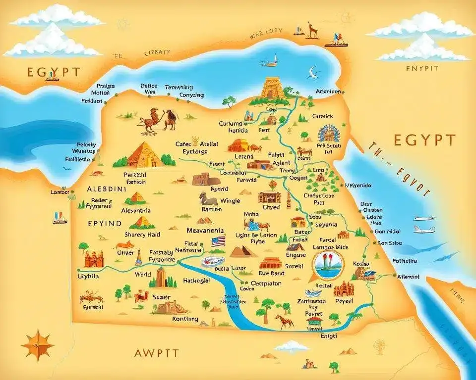 Mapa Egiptu z zaznaczonymi strefami bezpieczeństwa i kurortami