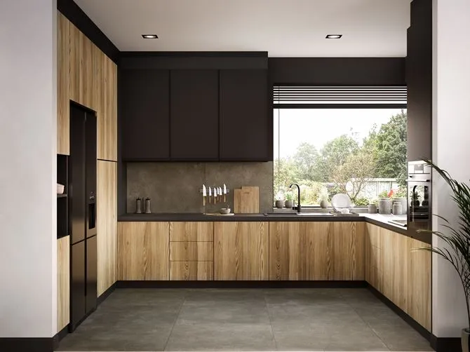 Nowoczesna kuchnia z oknem zlicowanym z blatem