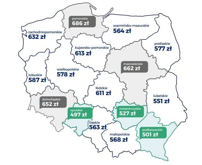 Mapa koszt&oacute;w usług dekarskich w Polsce, stawki regionalne