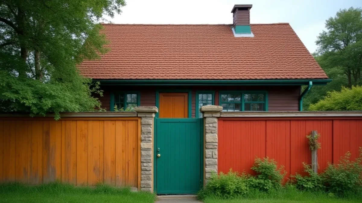 ogrodzenie zielone brązowy dach dom