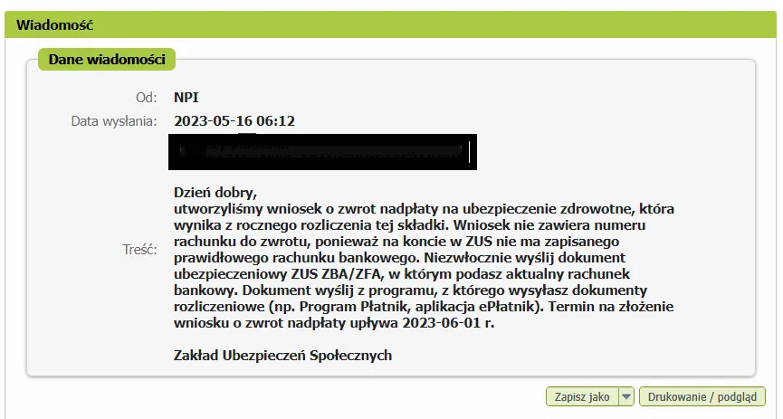 PUE ZUS wniosek RZS-R