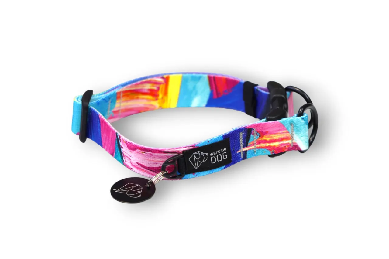 Pies w ręcznie robionej, spersonalizowanej obroży