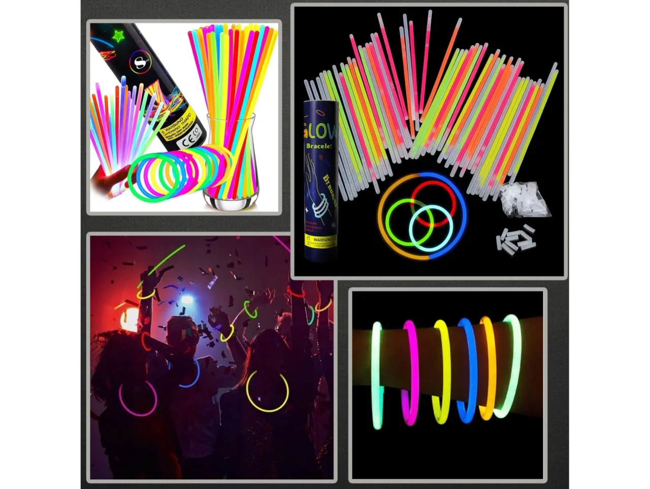 Kolorowe, świecące bransoletki na imprezie. Czy świecące bransoletki są szkodliwe? Zwykle nie, ale warto sprawdzić skład.