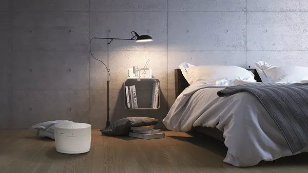 sypialnia z nawilżaczem powietrza