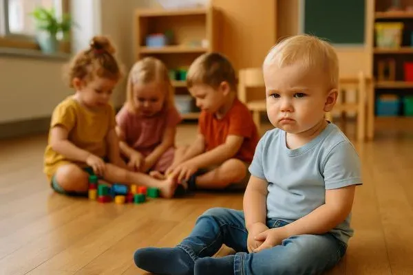 dziecko bawiące się z r&oacute;wieśnikami w żłobku