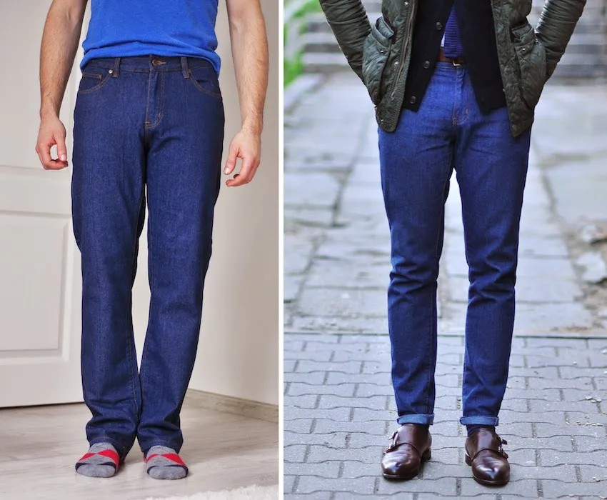 zwężanie jeans&oacute;w przed i po