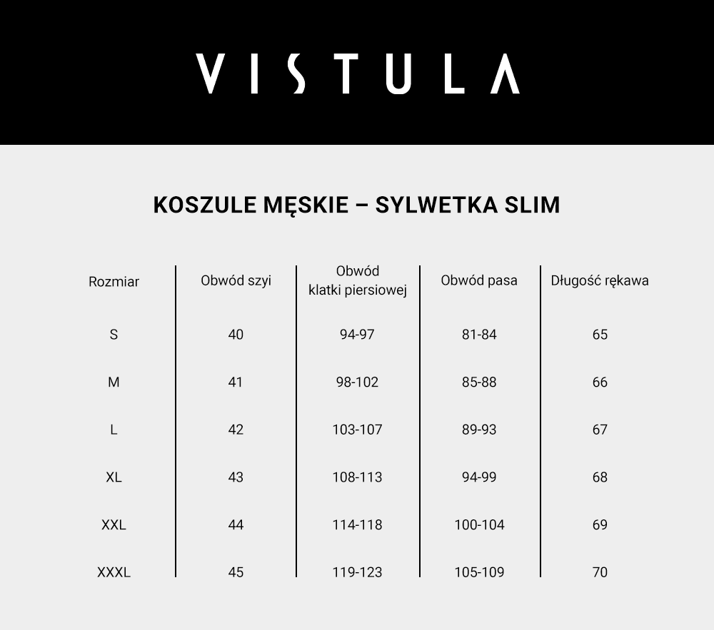 Tabela rozmiar&oacute;w koszul męskich