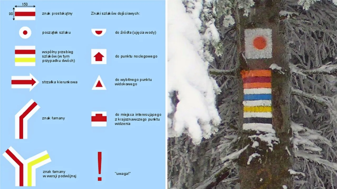 Znaczenie kolor&oacute;w szlak&oacute;w PTTK infografika