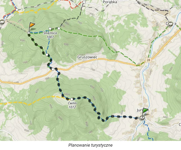 Mapa turystyczna poziomice przewyższenia