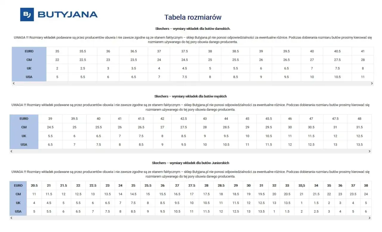 tabela rozmiarów butów dziecięcych US EU cm