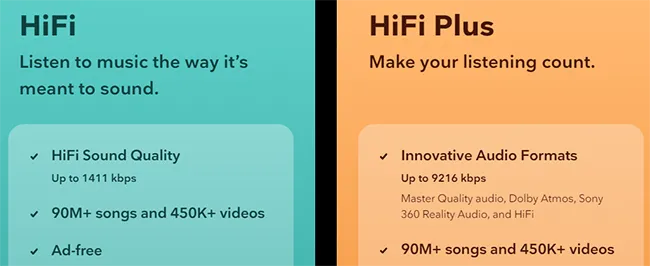 Tidal HiFi HiFi Plus comparison