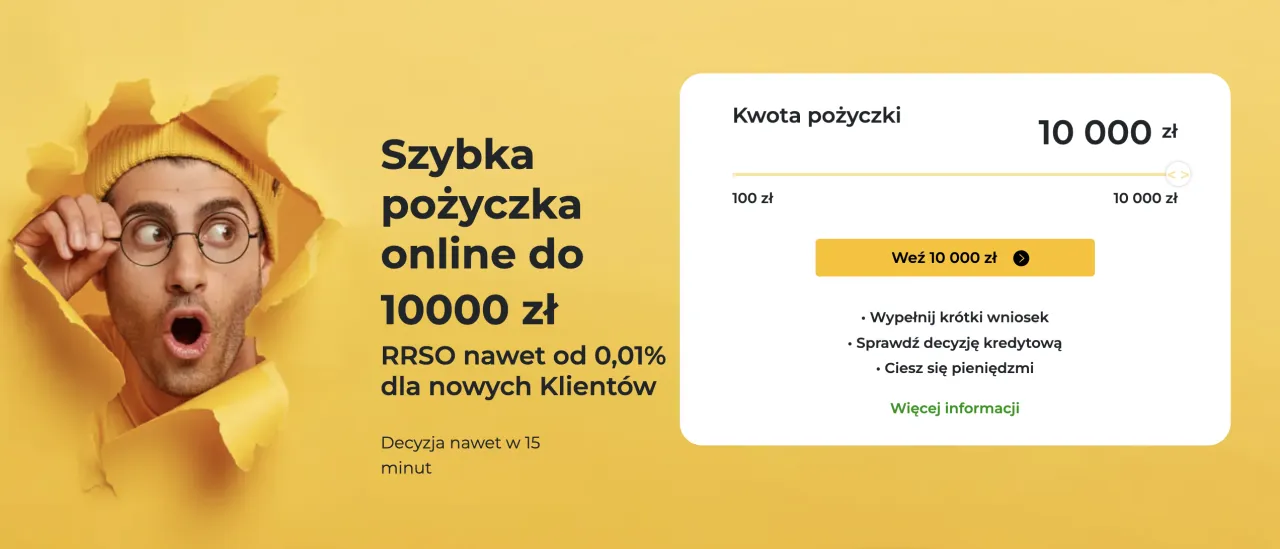 Zaskoczony mężczyzna odkrywa szybką pożyczkę online do 10000 zł. Gdzie najlepiej szukać? RRSO od 0,01% dla nowych klientów.