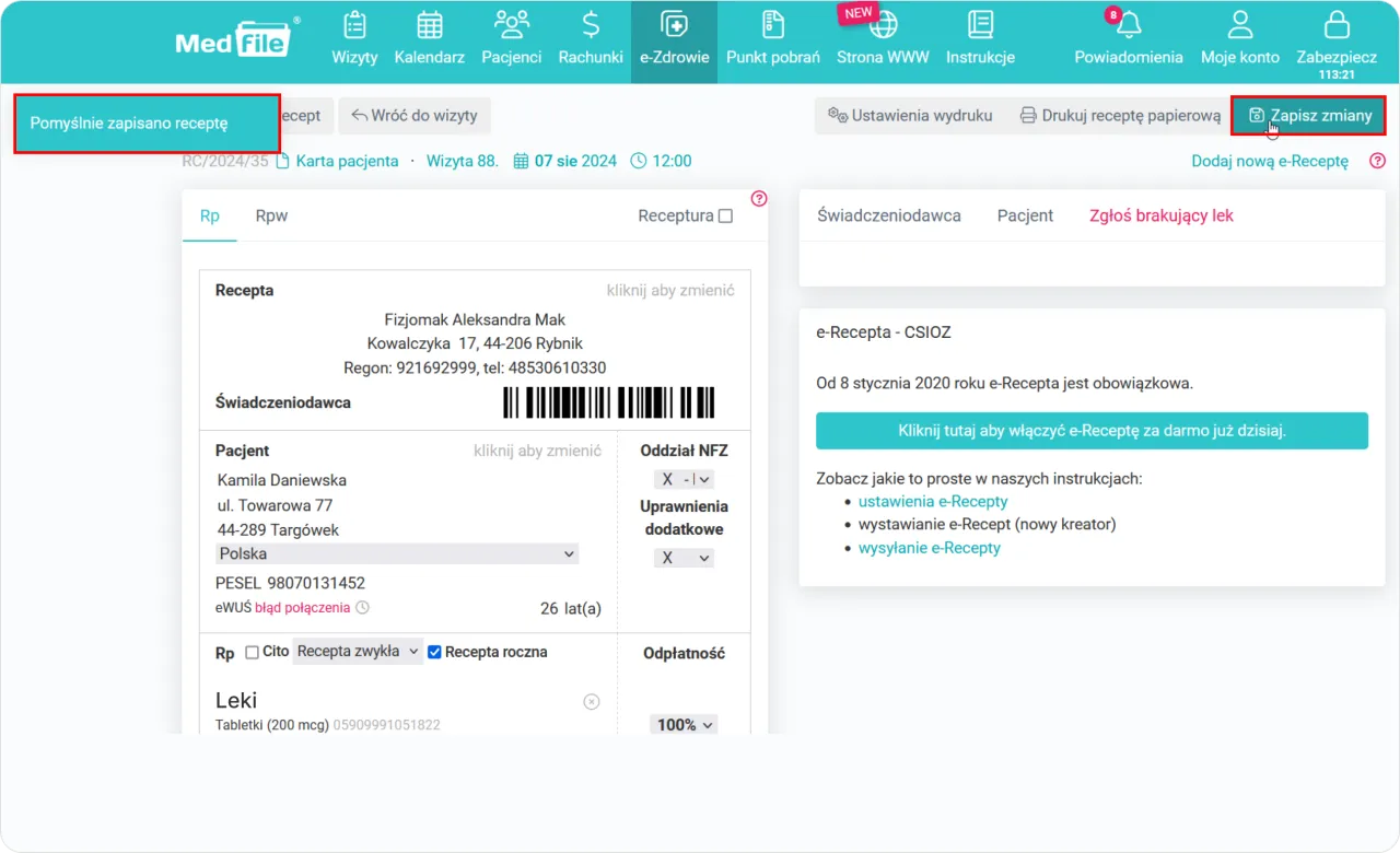 kalendarz roczna recepta