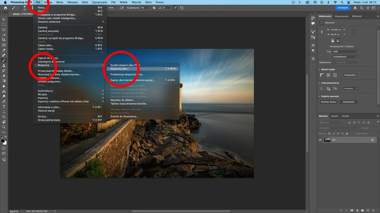 Interfejs panelu Historia w Adobe Photoshop z zaznaczonymi stanami