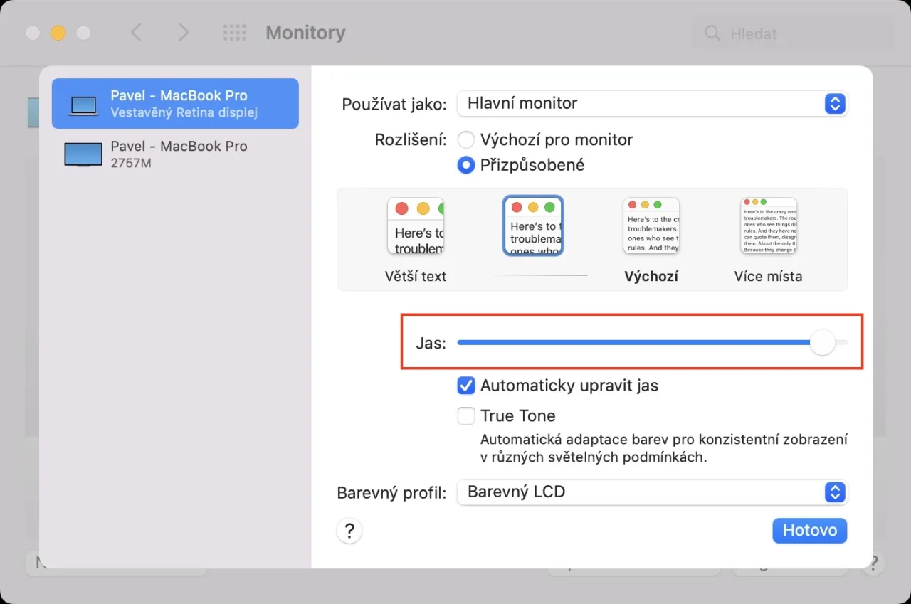 suwak jasności macos centrum sterowania