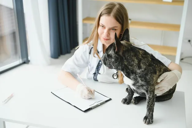 Weterynarz bada psa, konsultacja weterynaryjna z psem