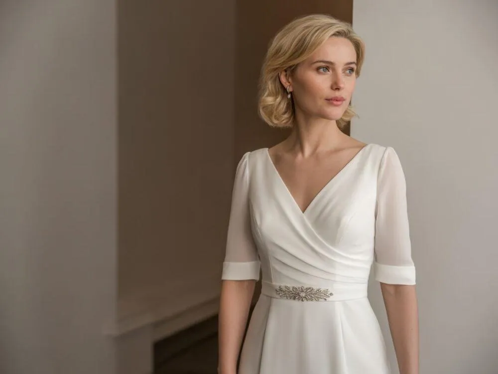 Elegancka kobieta po 40. w sukience na ślub cywilny