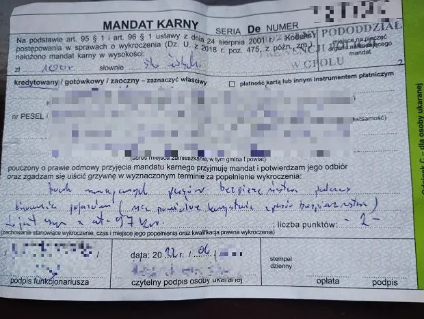 mandat za brak pasów bezpieczeństwa