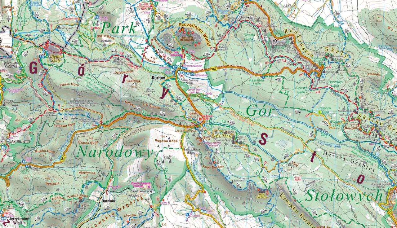 Mapa Gór Stołowych z miejscowościami
