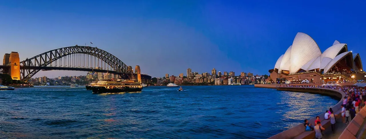 Sydney Opera House i Harbour Bridge panorama