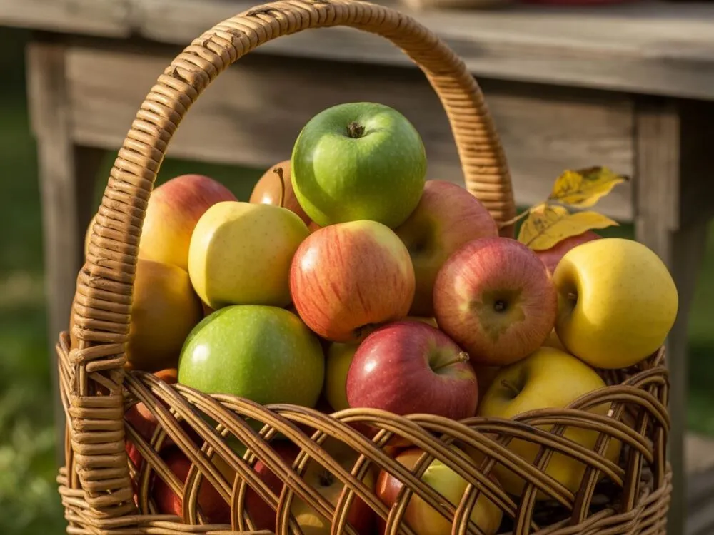 r&oacute;żne odmiany jabłek w koszyku na zakupy