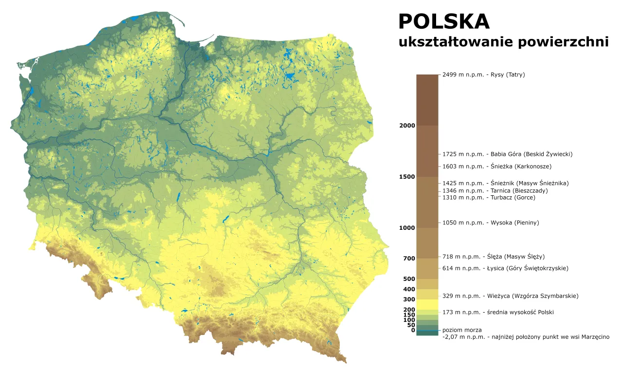 mapa g&oacute;r Polski, pasma g&oacute;rskie Polski, Tatry Beskidy Karkonosze mapa
