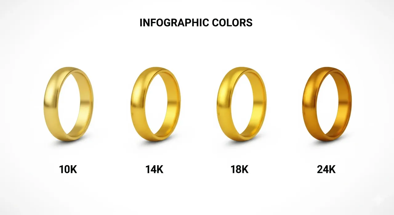 Porównanie kolorów i trwałości złota 8k 14k 18k 24k