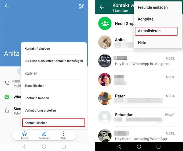WhatsApp Kontakt l&ouml;schen Android und iPhone Anleitung