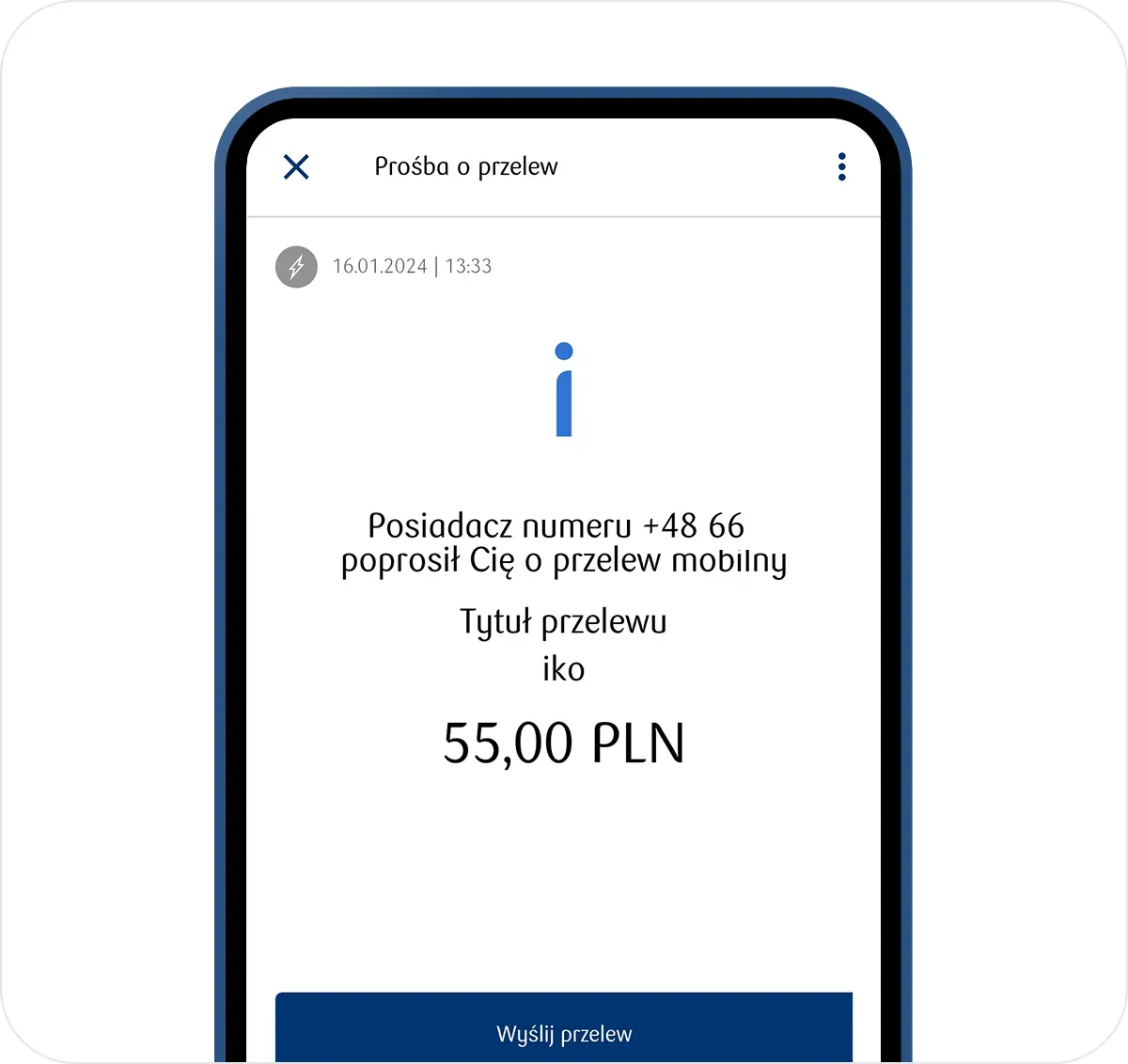 Powiadomienie o przelewie bankowym na telefonie