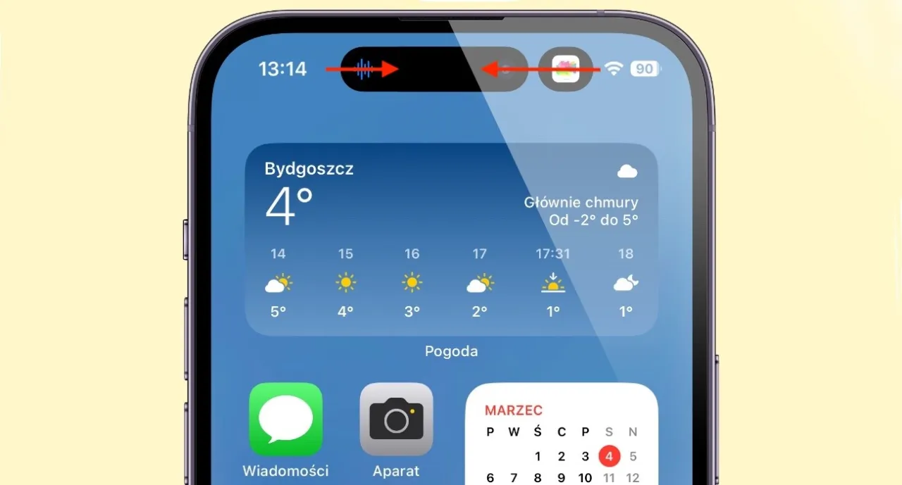 iPhone 14 Dynamic Island wskaźnik nagrywania ekranu