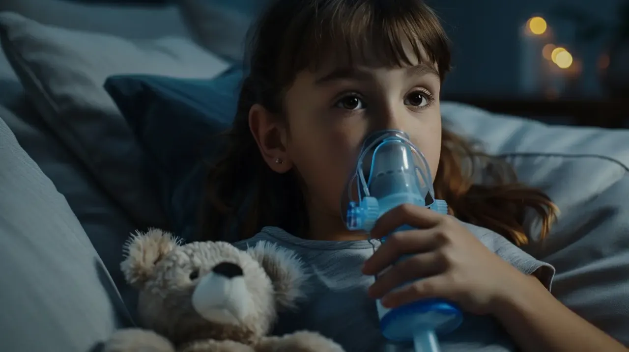 Dziecko inhalacja nebulizatorem wieczorem