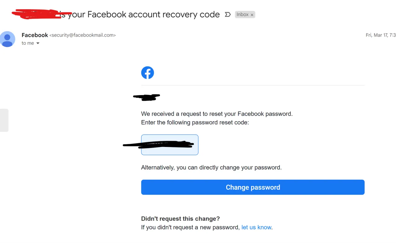 Otrzymałeś e-mail od Facebooka z kodem do resetowania hasła. Sprawdź, jak sprawdzić hasło do Facebooka na telefonie, gdy zapomnisz.