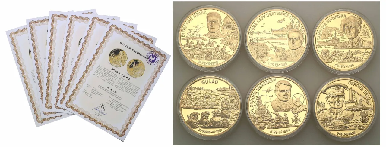 Złote monety z wizerunkami bohater&oacute;w i scenami historycznymi, wraz z certyfikatami autentyczności. Dowiedz się, jak kupić złoto inwestycyjne.