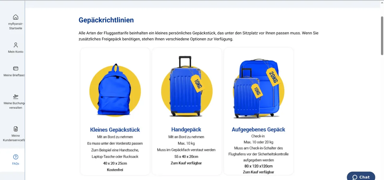 Ryanair Handgepäck Maße Infografik