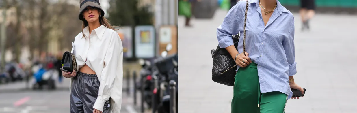 Eleganckie stylizacje spodnie dresowe koszula satynowy top