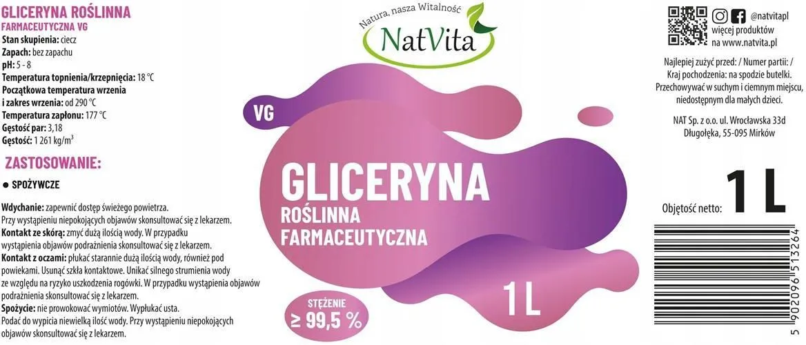 gliceryna roślinna w żywności E422