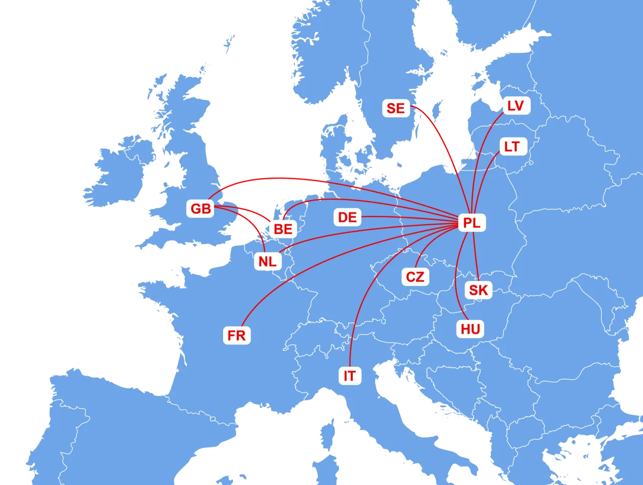 Mapa Europy transport drogowy, spedytor międzynarodowy, spedytor krajowy