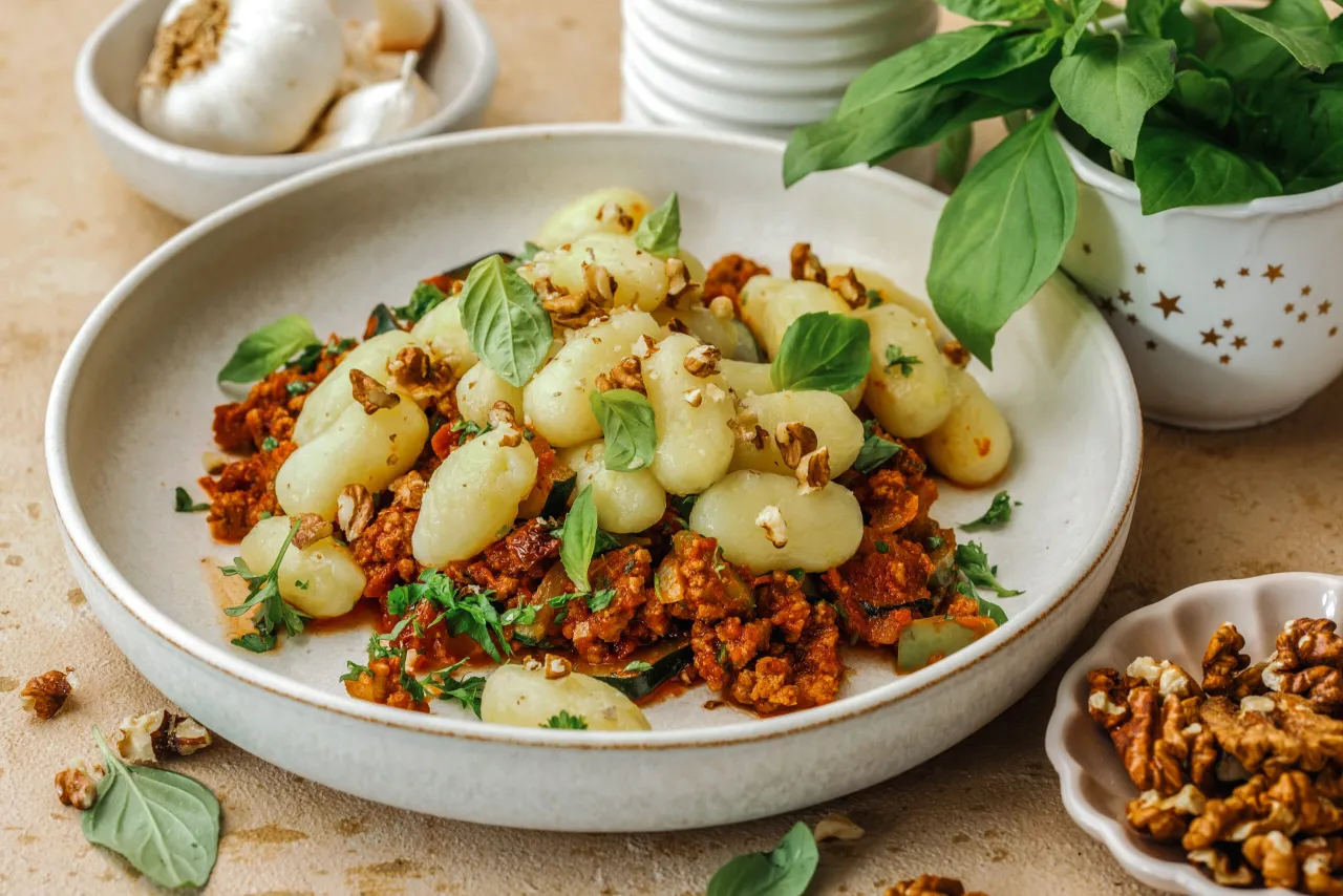 Wegetariańskie kluski śląskie z warzywami