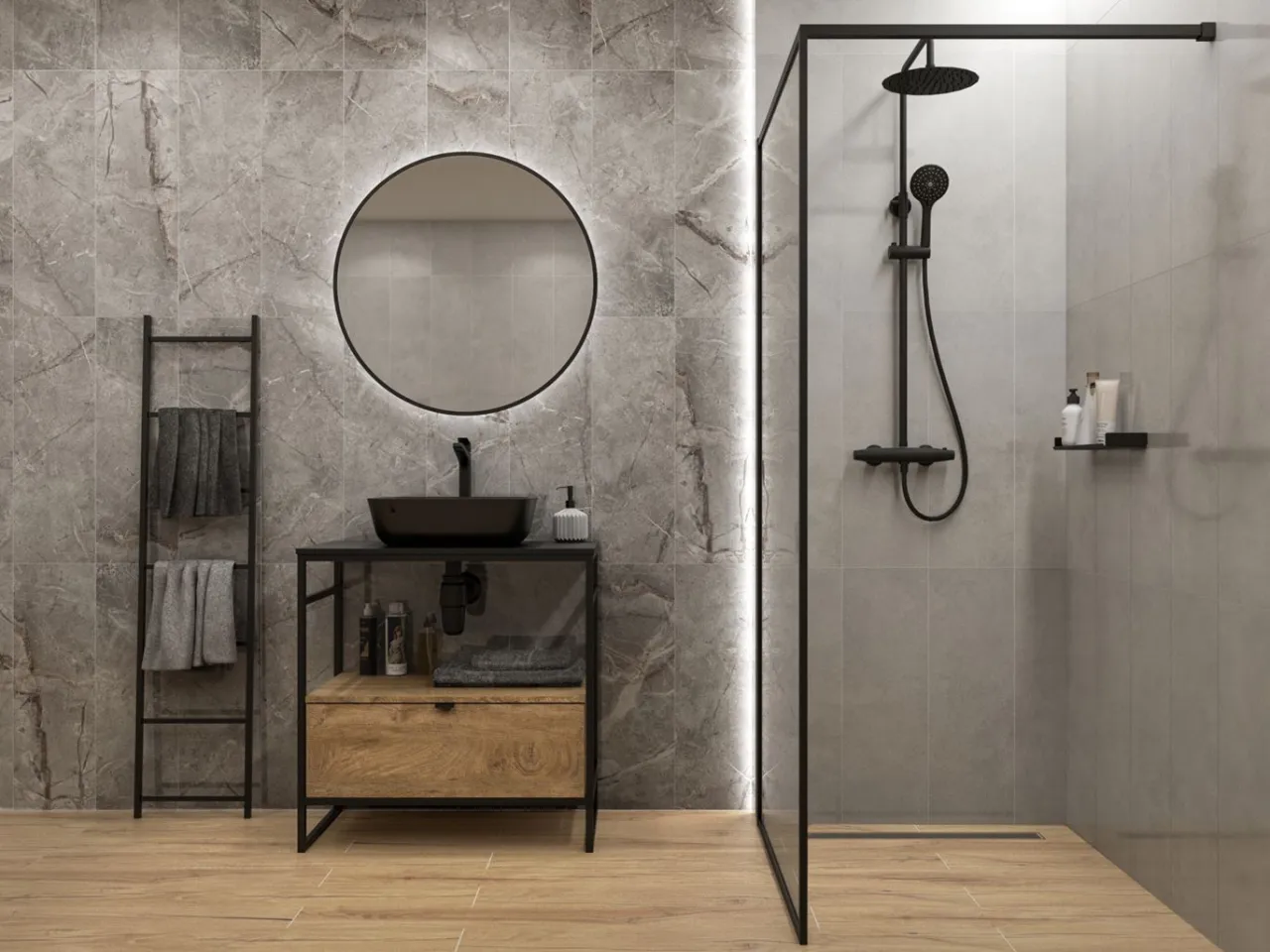 mała łazienka płytki duże formaty vs małe