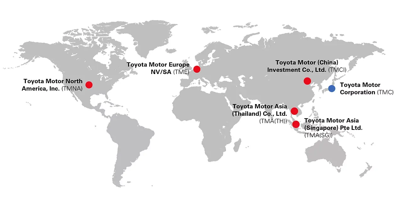Globalna mapa produkcji samochod&oacute;w Toyota