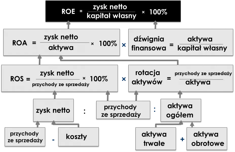 Analiza DuPont model piramidalny, dekompozycja ROE