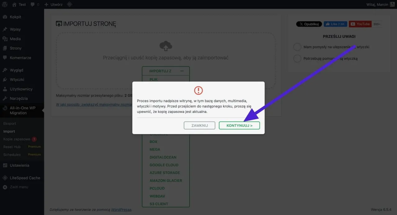 Okno dialogowe z komunikatem 