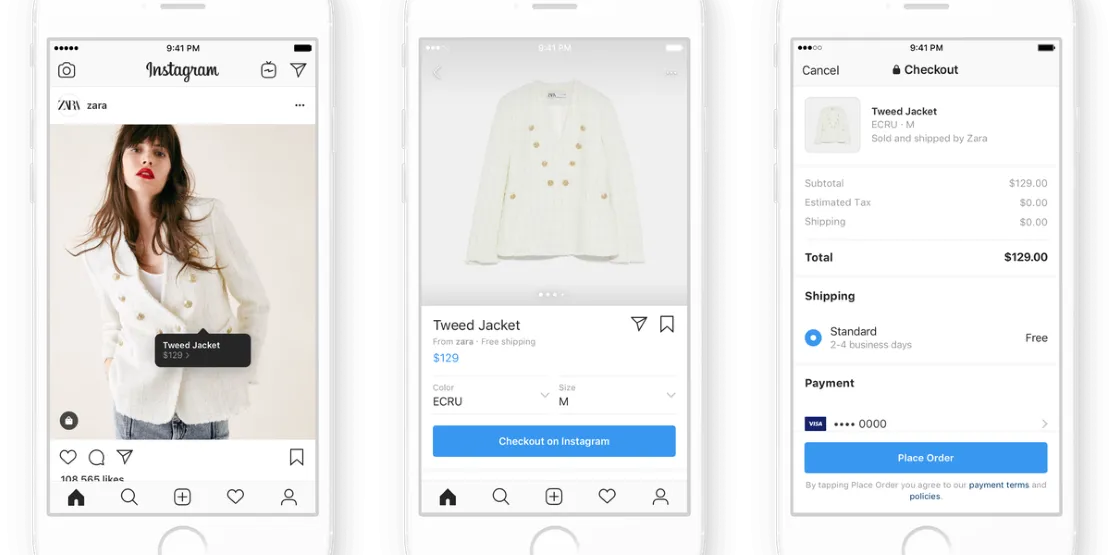 Przykład profilu biznesowego na Instagramie z Instagram Shopping