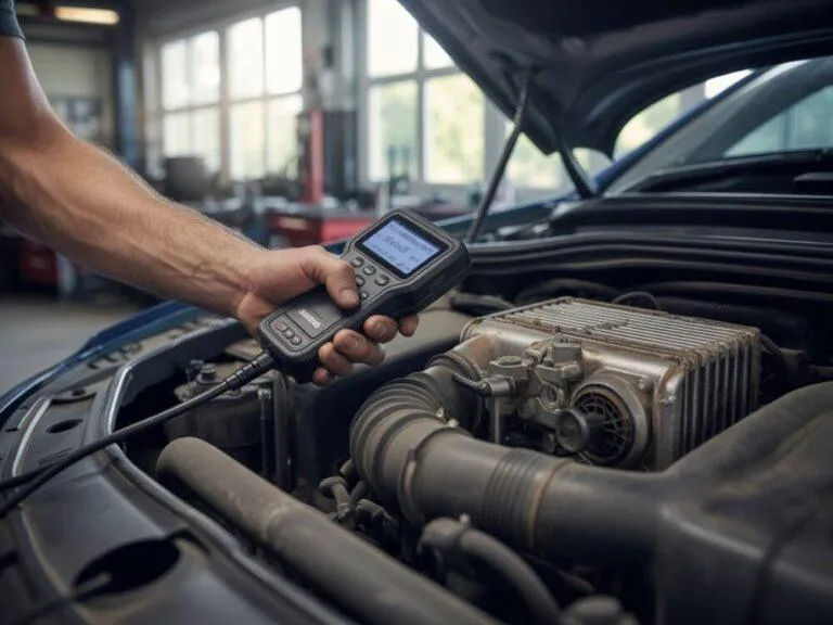 mechanik podłącza komputer do samochodu DPF